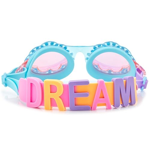 Bling2o kinder duikbril met blauwe glazen en een kleurrijke band met de letters DREAM.