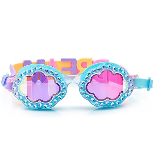 Bling2o kinder duikbril met blauwe wolkjesglazen versierd met steentjes en een band met de letters DREAM.