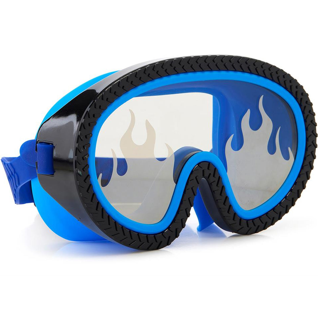 Bling2o kinderduikbril met blauw montuur, zwarte rand en vlammen op de glazen.