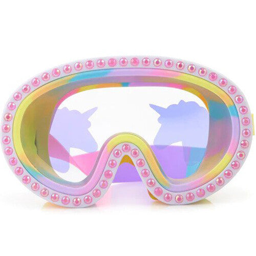 Bling2o duikbril met roze strass steentjes en eenhoorn reflectie, recht van voren.