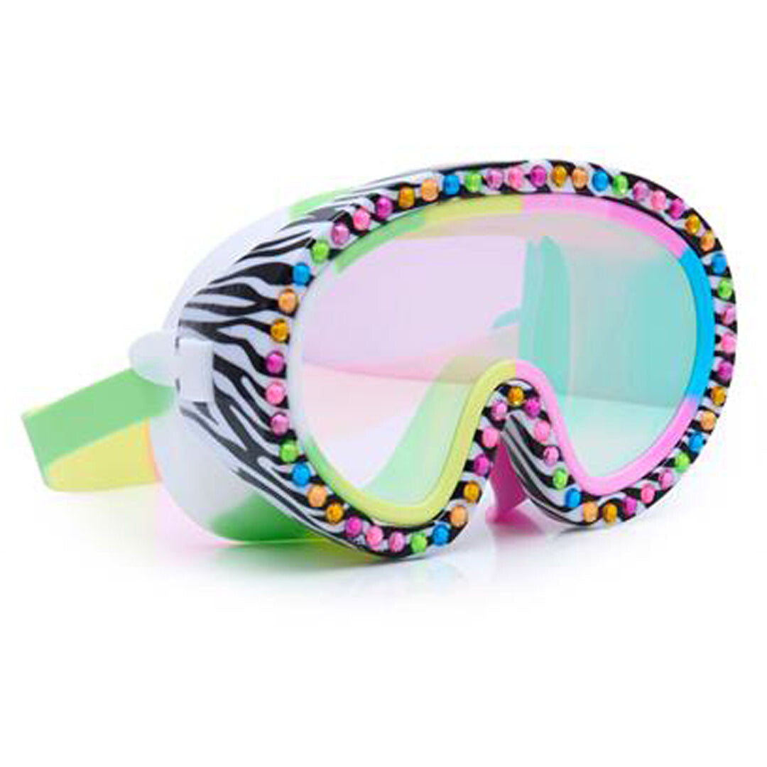 Bling2o duikbril met zebraprint, gekleurde strass-steentjes en iriserende glazen.