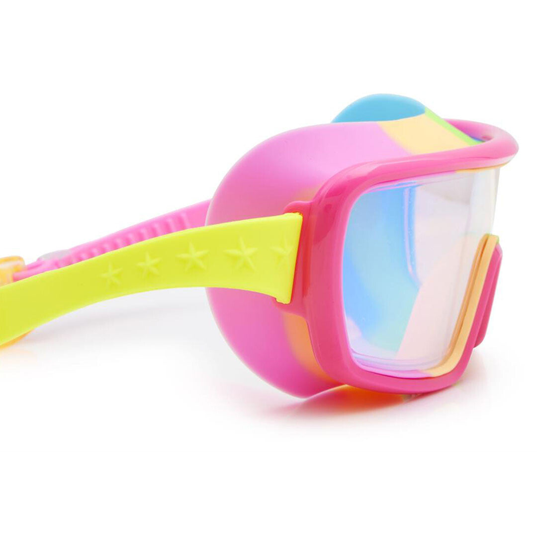 Zijaanzicht van de bling2o duikbril Spectro Strawberry Chromatics met sterren op de band.