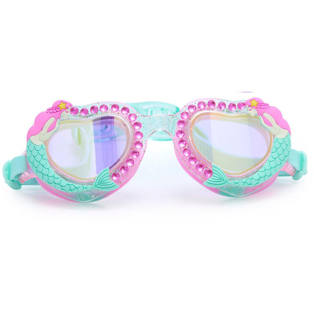 Bling2o kinderzwembril in de vorm van roze harten met zeemeerminstaarten en glitter.