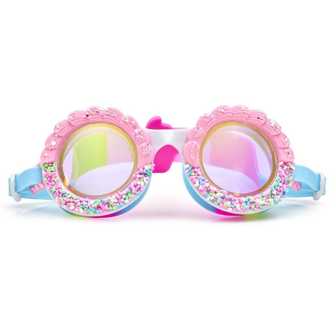 Bling2o kinderzwembril met roze montuur, gekleurde spikkels en iriserende glazen.