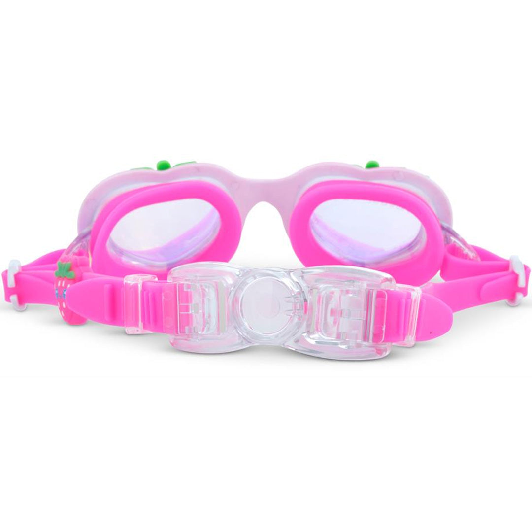 Bling2o roze kinderzwembril met hartvormige glazen, van achteren gefotografeerd.