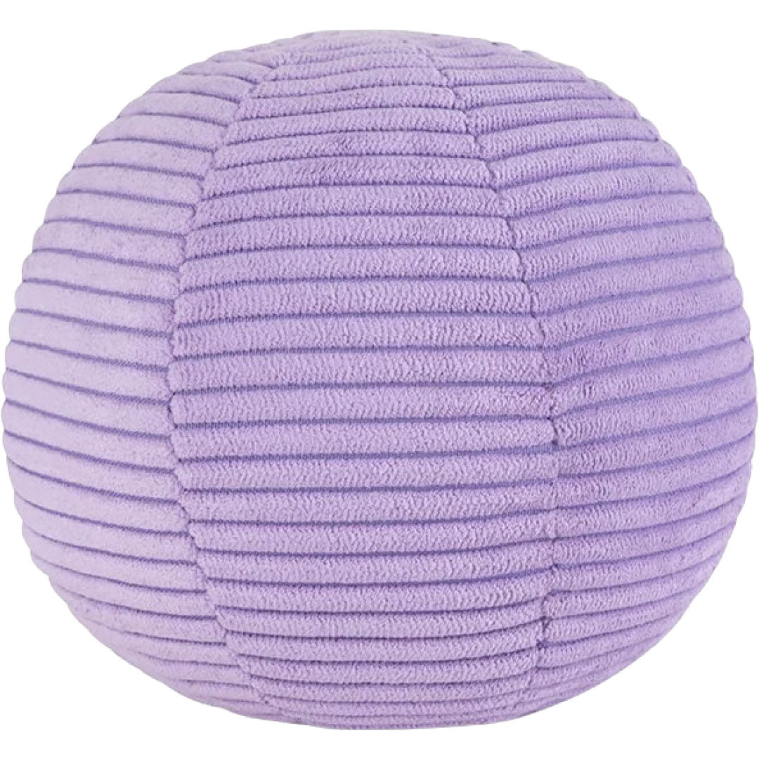 Achterkant van de bon ton toys paarse corduroy knuffelbal.