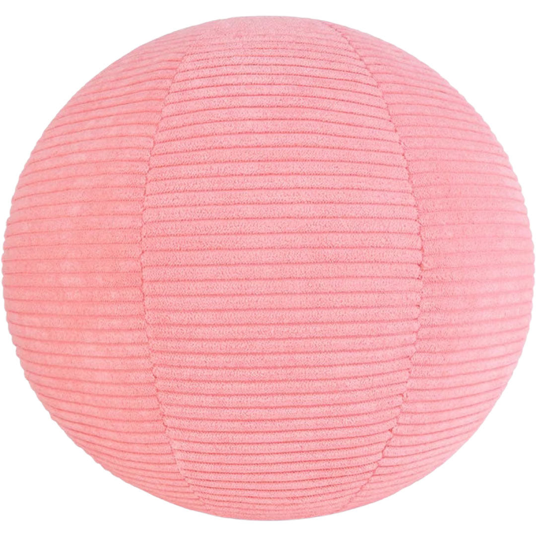 bon ton toys roze corduroy knuffelbal, de achterkant zonder smileygezicht.