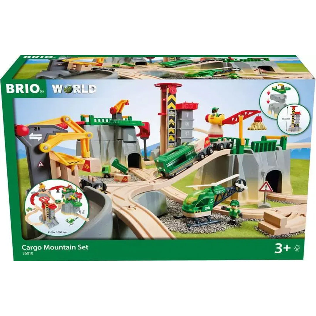 De verpakking van de Brio Cargo Mountain Set speelgoedtreinset.