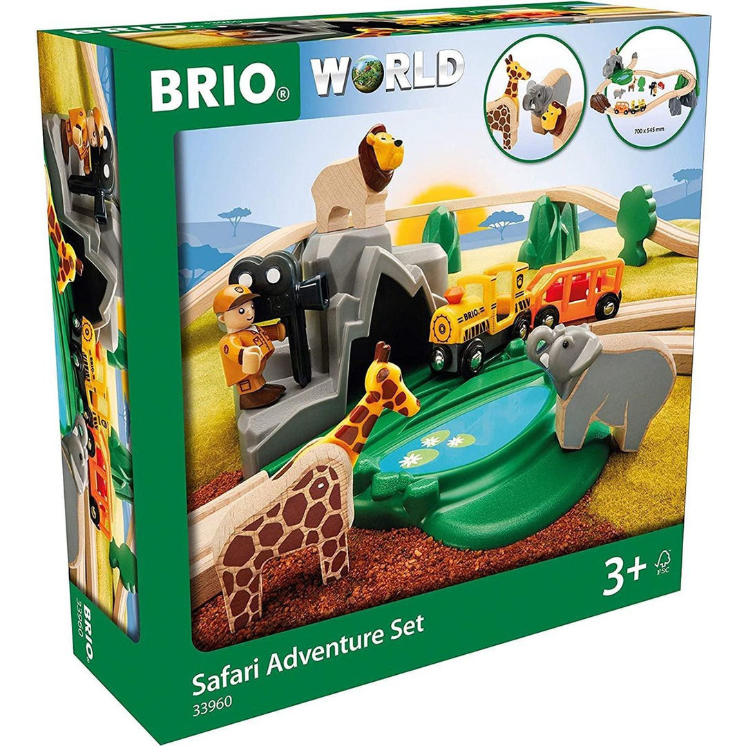 De verpakking van de Brio World Safari Adventure Set speelgoedtrein.