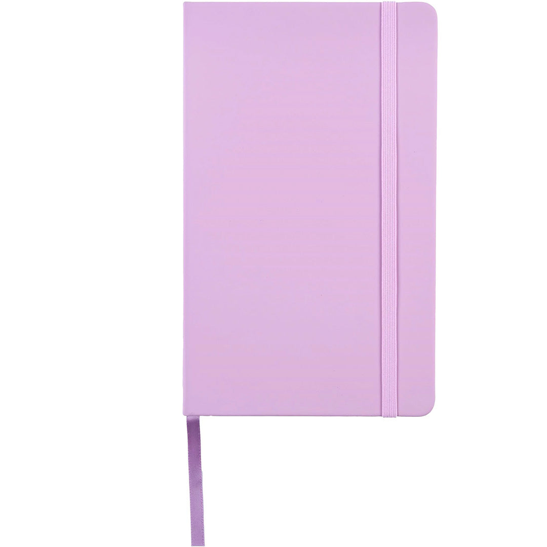 Achterkant van een lila bullet journal voor kinderen met een elastische sluiting en leeslint.