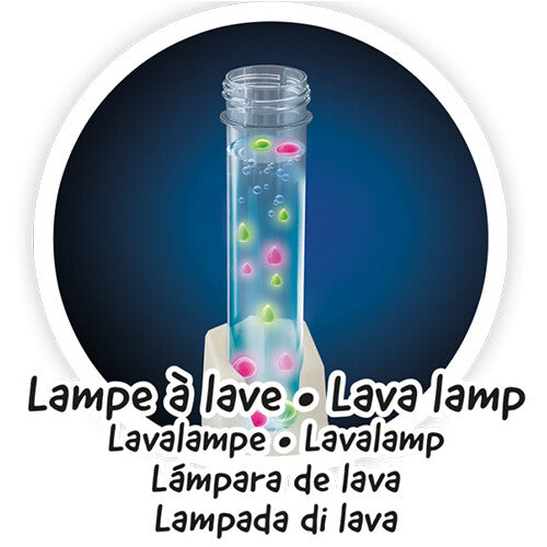 Detail van de Buki Mega Fluo & Glow set met een proefbuis die een oplichtende lavalamp simuleert.