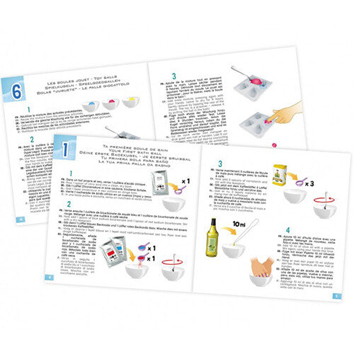 Open instructieboekje met stappen en illustraties voor het maken van bruisballen.