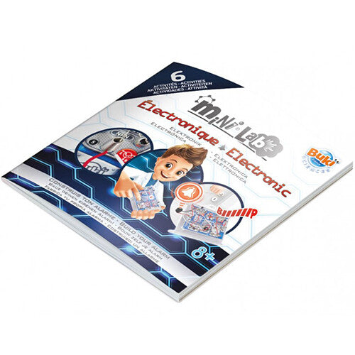 De handleiding van de Buki Mini Lab Electronic kit, met de titel 'Électronique Electronic'.