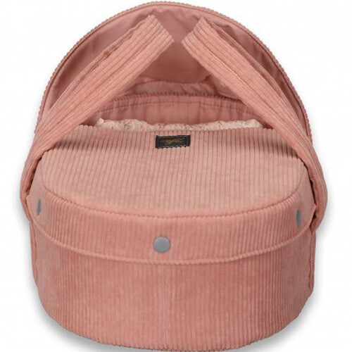 by astrup roze corduroy poppenreiswieg van bovenaf gezien.