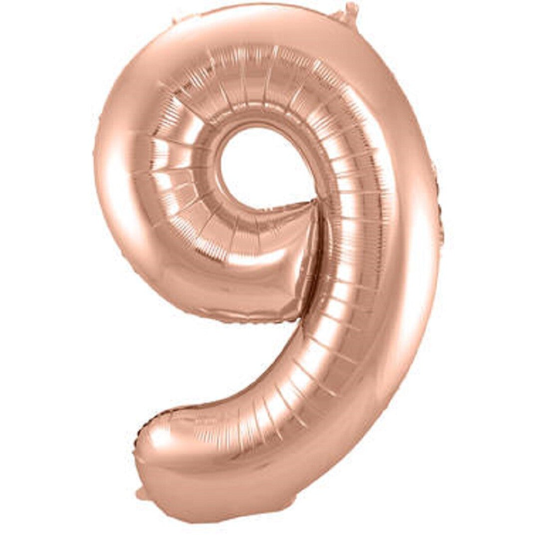 Folat roségouden cijferballon in de vorm van het cijfer 9.