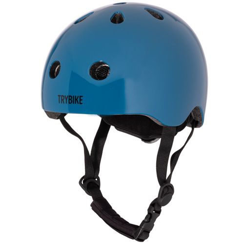 Coconuts Helmets blauwe kinderhelm, schuin van voren gefotografeerd.