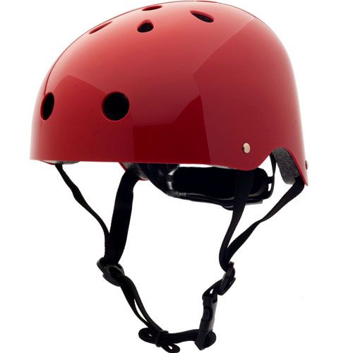 Coconuts helmets kinderhelm in effen robijnrood, schuin van voren gefotografeerd.