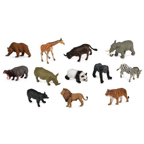 Collecta set van 12 verschillende plastic wilde dierenfiguurtjes op een witte achtergrond.