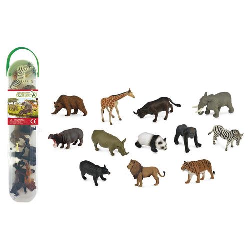 Collecta set van 12 plastic wilde dierenfiguurtjes in een transparante verpakking.