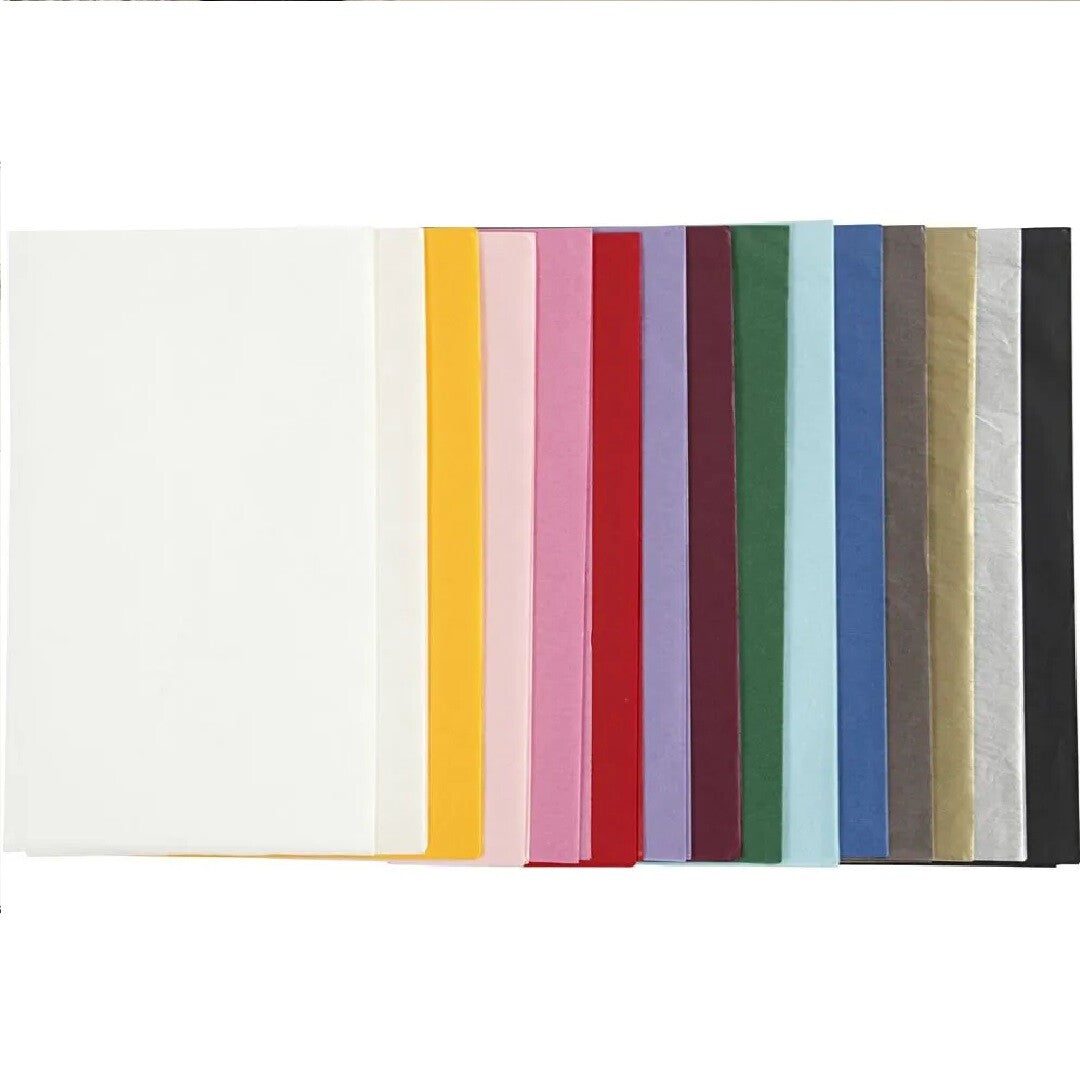 Colortime zijdepapier in een waaier van vijftien verschillende kleuren.