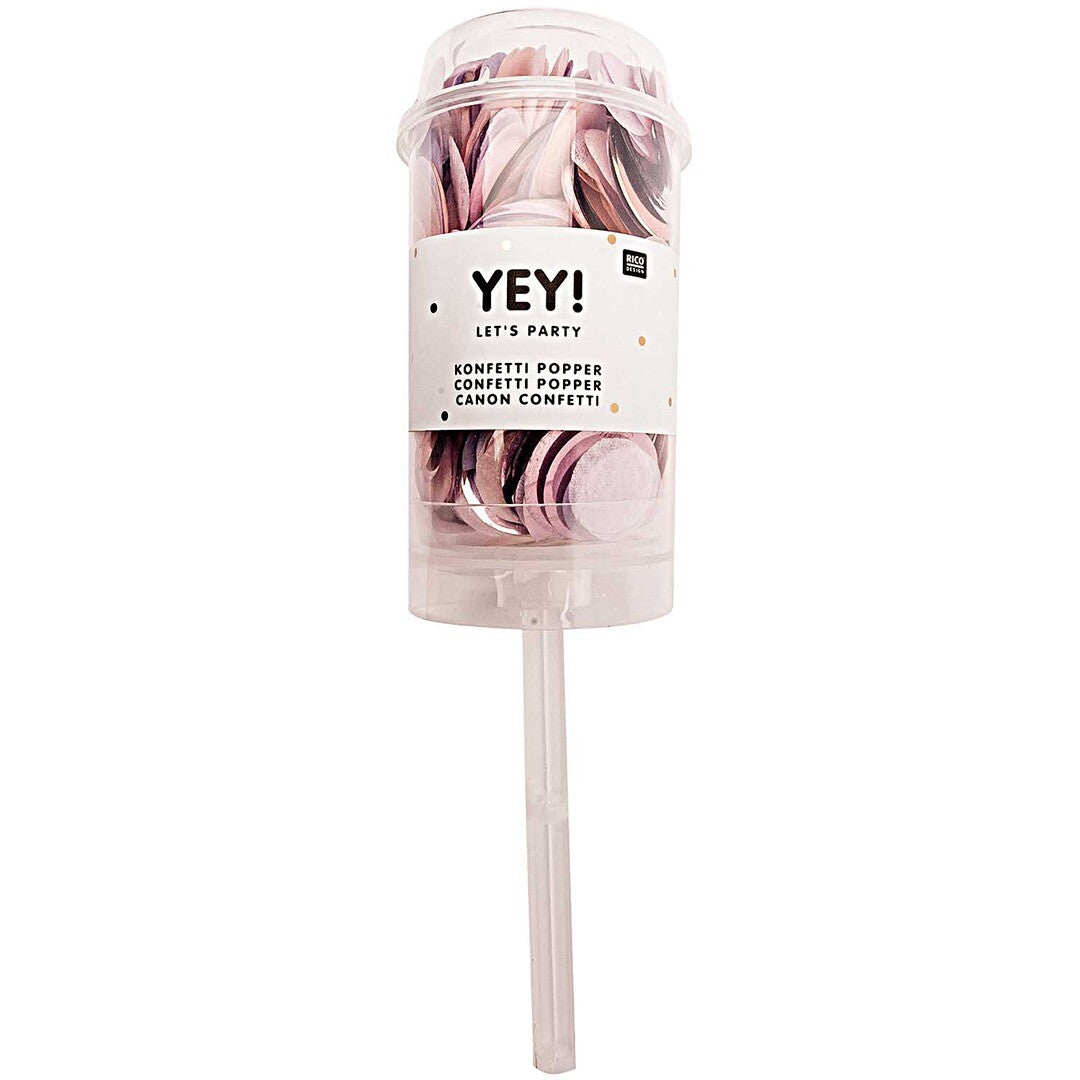 Rico Design confetti popper in verpakking met pastelkleurige, ronde confetti.