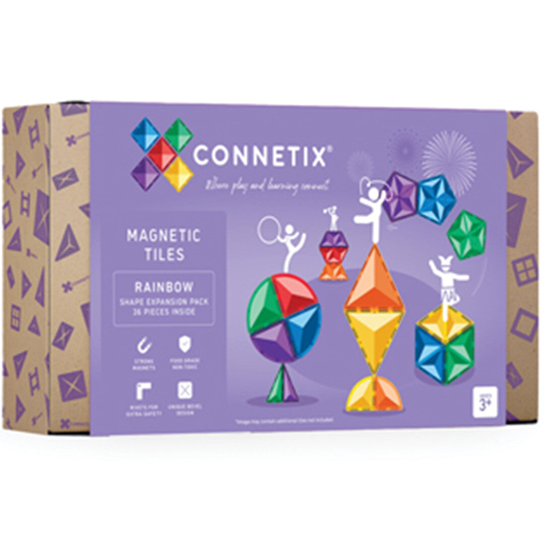 Connetix magnetische tegels Rainbow Shape Expansion Pack verpakking met 36 stuks.