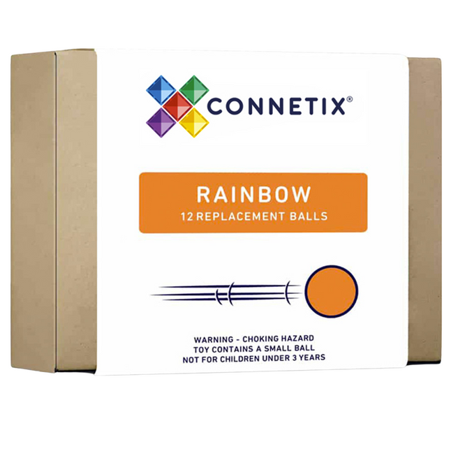 Connetix verpakking van 12 regenboog knikkerbaanballen.