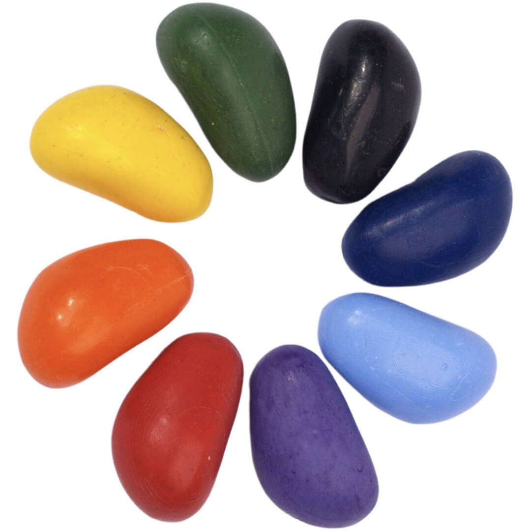 Crayon Rocks waskrijtjes in acht verschillende moderne kleuren, in een cirkel gelegd.