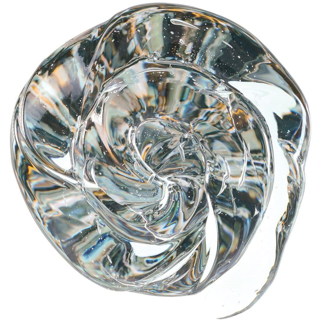 Transparante Crazy Aaron's Liquid Glass Thinking Putty in een spiraalvorm.
