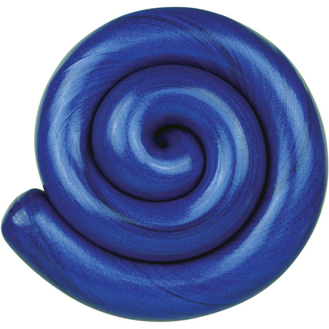 Blauw, spiraalvormig slijm- en kleispeelgoed.
