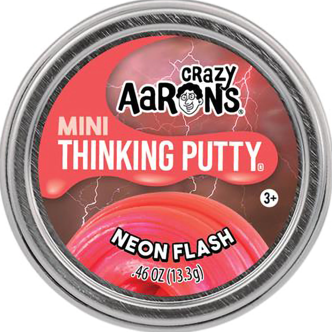 De gesloten verpakking van Crazy Aaron's Mini Thinking Putty Neon Flash sensorisch speelgoed.