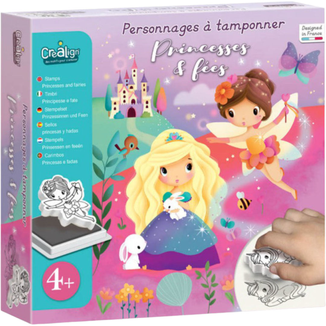 Crealign stempelset prinsessen en feeën verpakking met illustraties van een prinses, een fee en een kasteel.