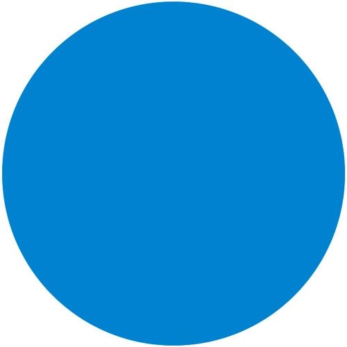 Een effen blauwe cirkel die de primaire blauwe kleur van de plakkaatverf toont.