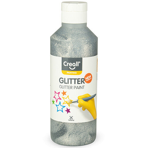 Fles Creall zilveren glitterverf van 250 ml.