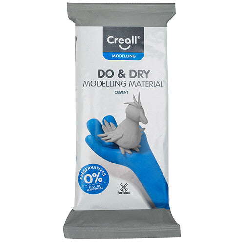 Creall Do & Dry modelling material in cementkleur, afgebeeld op de verpakking.