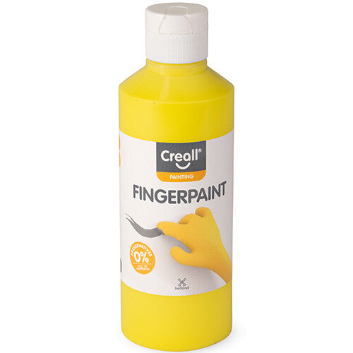 Creall gele vingerverf in een fles van 250 ml.