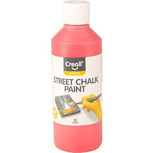 Creall rode stoepkrijtverf in een fles van 250 ml.