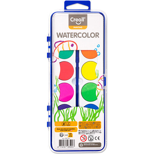 Creall waterverf tablet set in verpakking met 8 kleuren en een penseel.