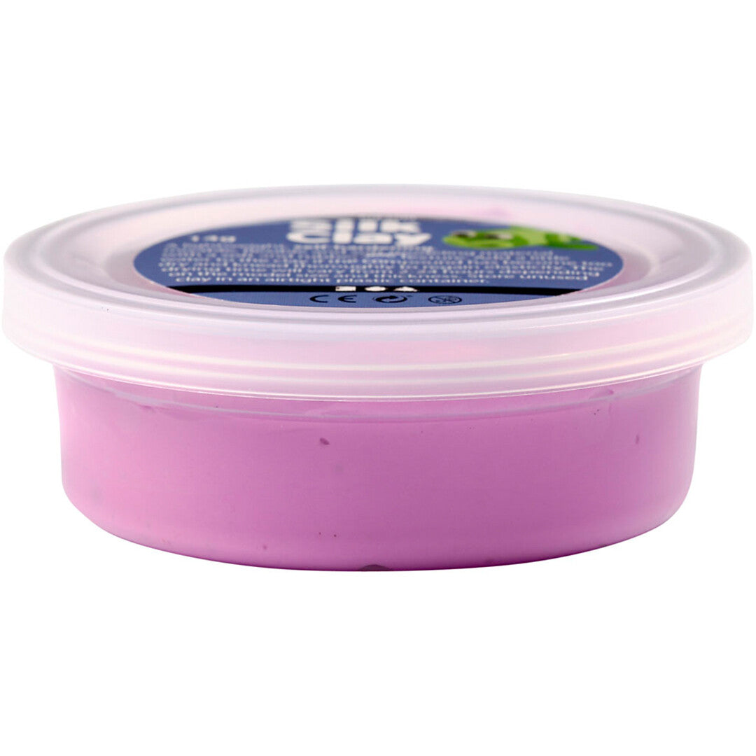 Een potje paarse Creativ Company Silk Clay zelfhardende klei.