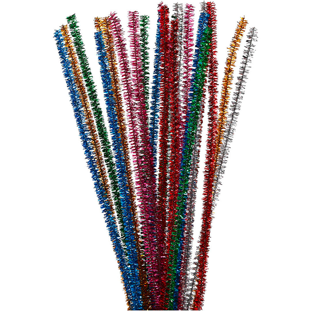 Creativ Company veelkleurige glitter chenille pijpenragers staan rechtop en zijn uitgewaaierd.