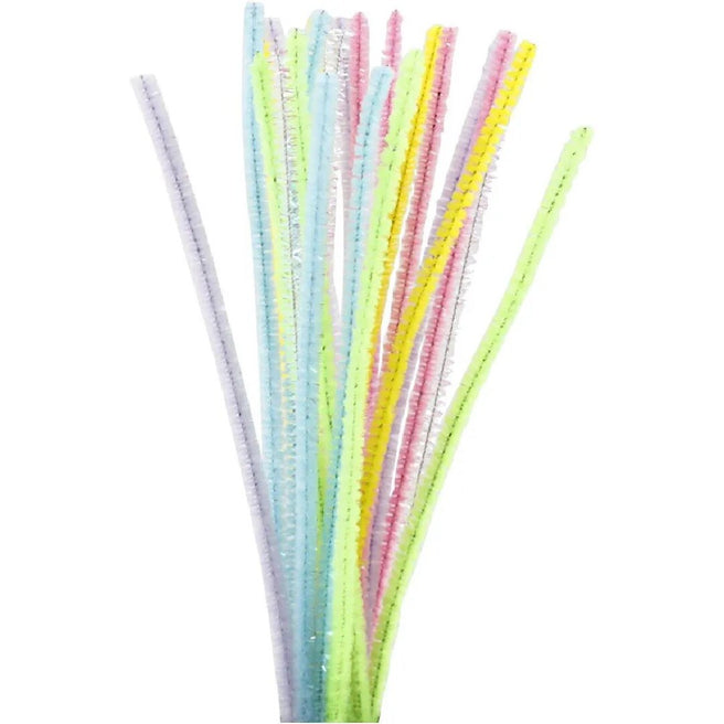 Creativ Company pastel glitter chenilledraad in diverse zachte kleuren.