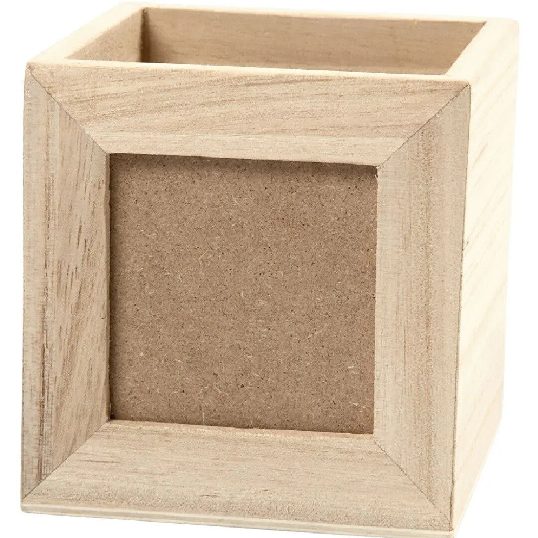 creativ company houten pennenbakje met leeg fotolijstje aan de voorkant.