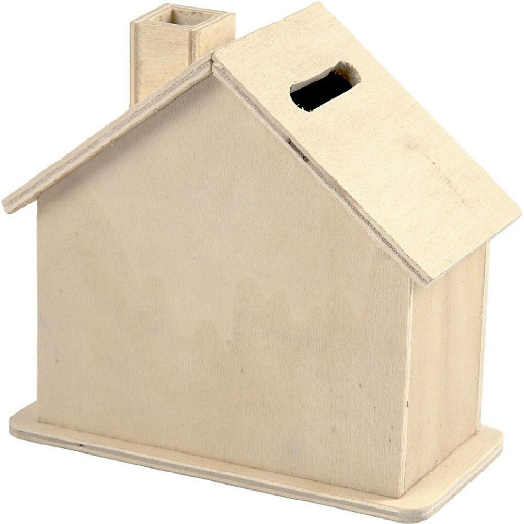 Creativ Company houten spaarpot in de vorm van een onbewerkt huisje.