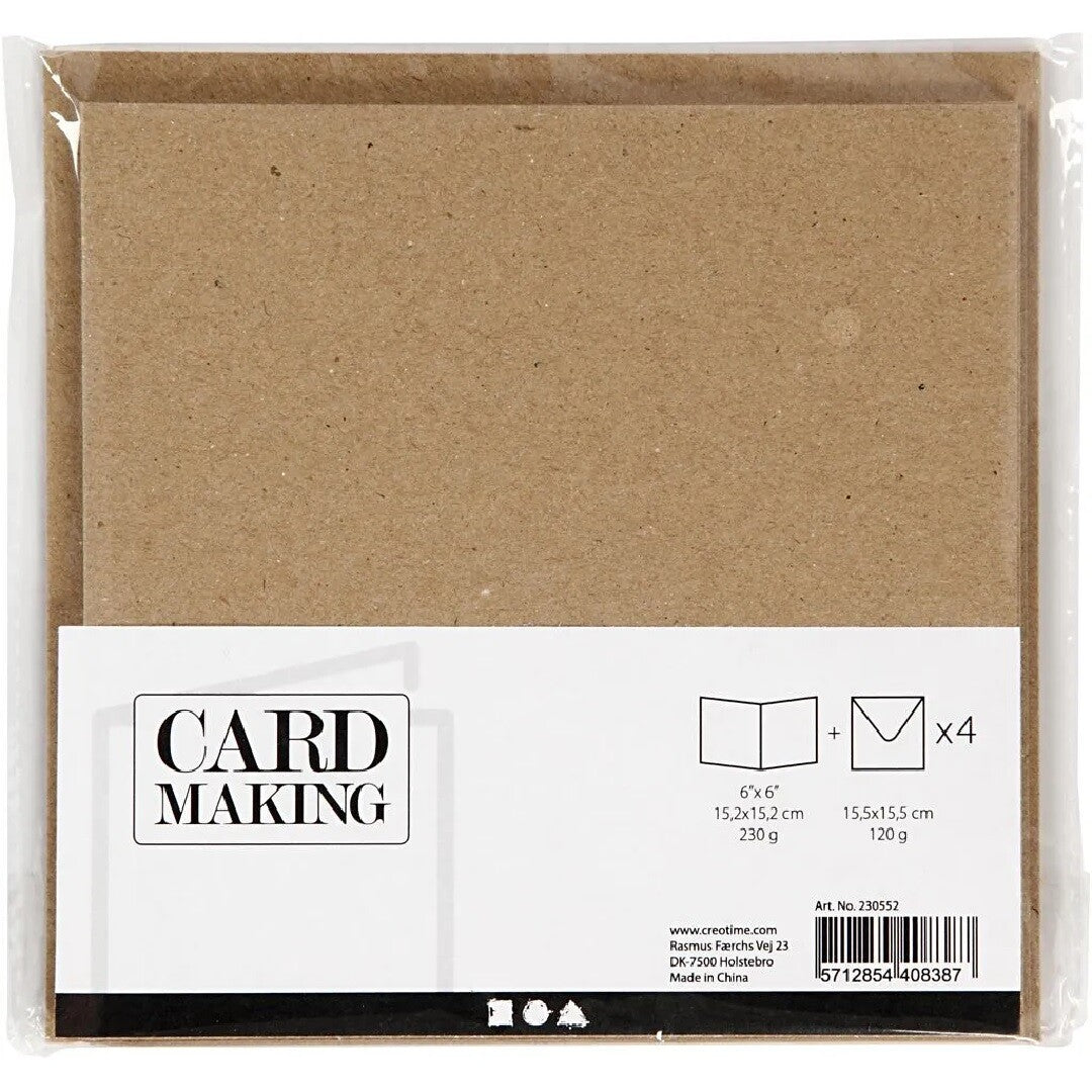 De achterkant van de verpakking van de creativ company naturel kaarten met envelop, met productinformatie en barcode.