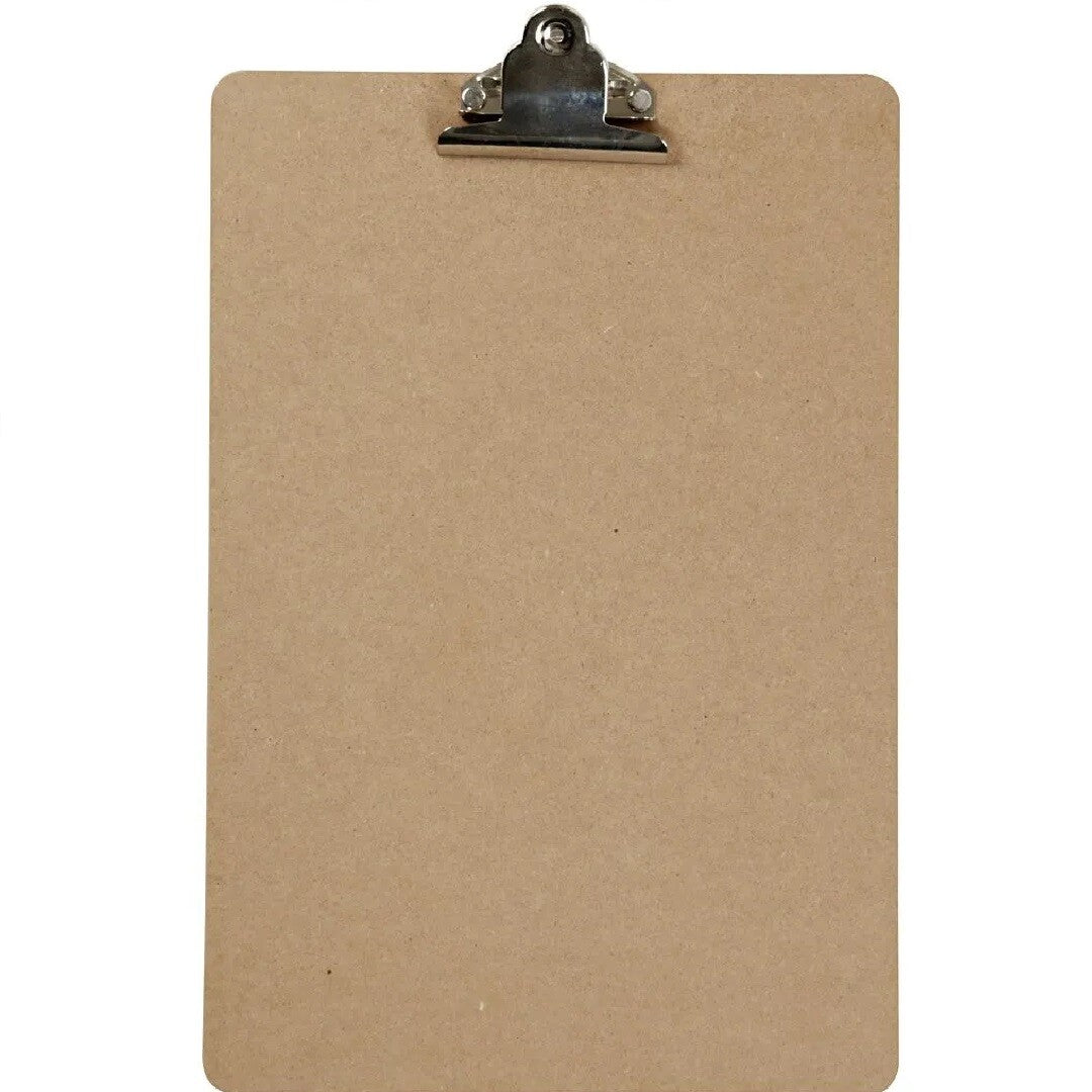 Creativ Company bruin hardboard klembord A4 met zilveren metalen klem.