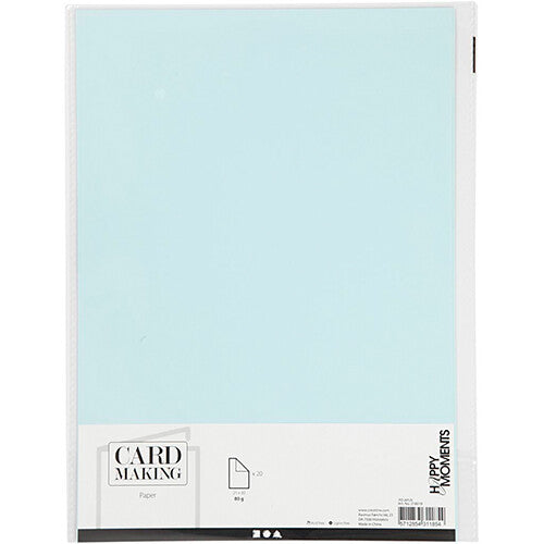 Verpakking van lichtblauw A4 knutselpapier met productinformatie.