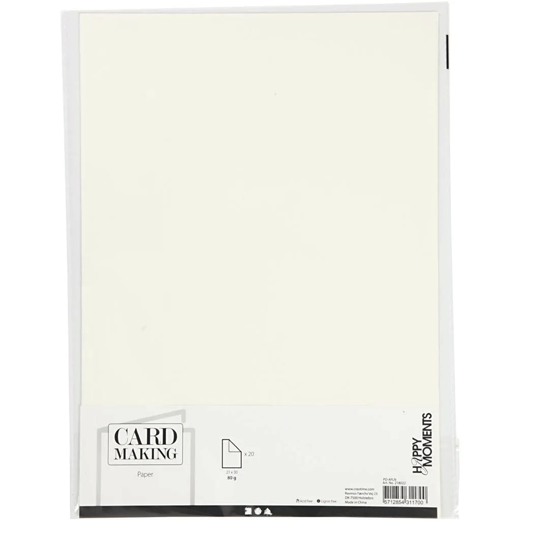 De verpakking van Creativ Company knutselpapier, met specificaties en het merk Happy Moments.