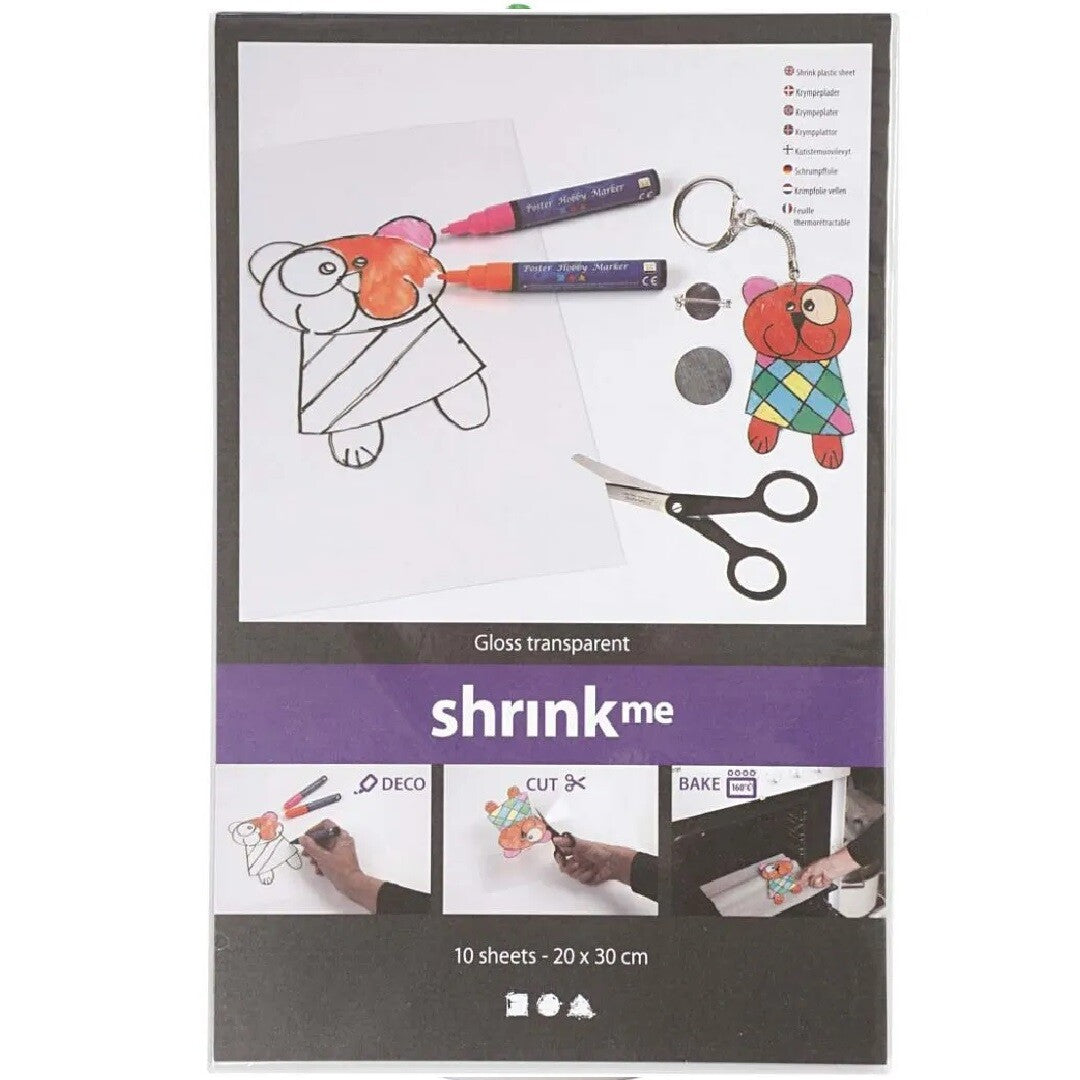 Verpakking van Creativ Company shrinkme krimpfolie met instructies en voorbeelden.
