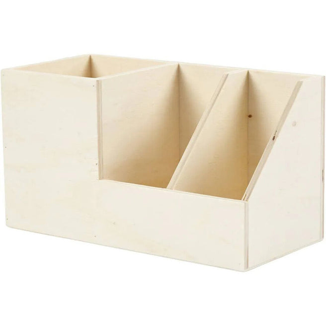 Creativ company houten pennenbak met één vierkant en twee schuine vakken.