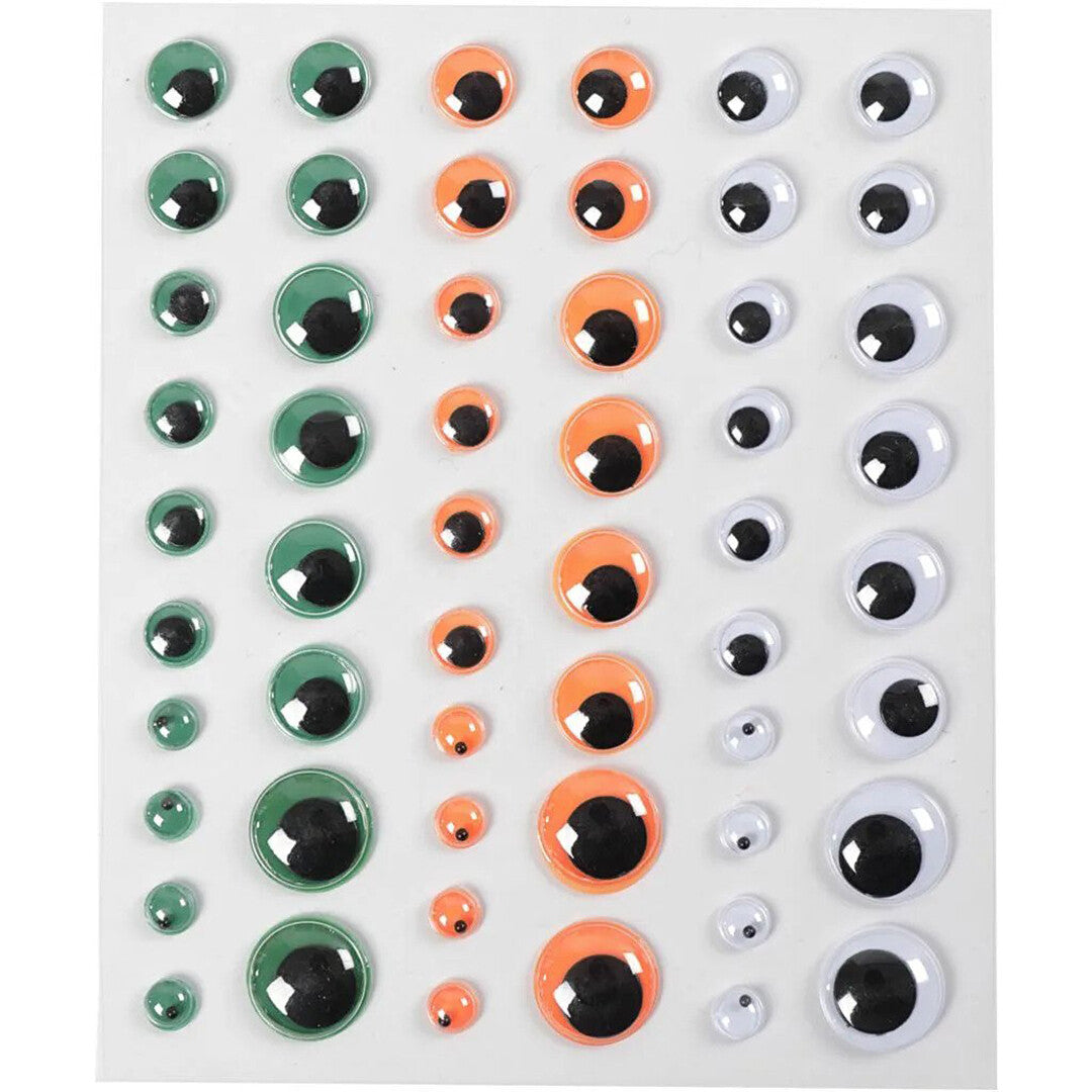 Creativ Company wiebelogen in verschillende maten en kleuren groen, oranje en wit op een witte achtergrond.